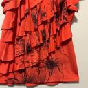 AB Studio  Coral Orange Floral Short Flutter Sleeve Blouse Size M Photo 3