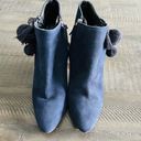 ZARA  Leather Navy Blue Pom Pom Detail Heel Ankle Boots Size 9.5 Photo 2