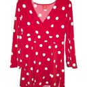 Oscar de la Renta  Faux Wrap Polka Dot V Neck Tunic Red White Medium Photo 0