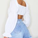 Pretty Little Thing PLT White Ruched Sleeve Tie Front Crop Top Photo 1