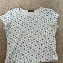 Brandy Melville White and Blue Floral Baby Tee Photo 0