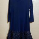 Tiana B  Navy Lace/Sequin Flounce Hem Stretch Jersey Drop Waist A-line Dress Navy Photo 0