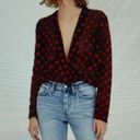 ZARA  Trafaluc red dots black sheer open front boho long sleeve blouse, size S Photo 1