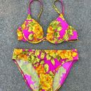 Vintage 90s Y2K Carabella Floral yellow fuchsia underwire bra bikini set Size M Photo 2