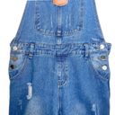 Vintage Y2K Straight Leg Medium Blue Denim Wash Distressed Bib Overalls Photo 2