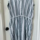 Time And Tru Linen Rayon XXXL 3XL Blue White Striped Sun Dress Pockets Tie Waist Photo 2