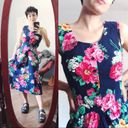 vintage • 90s Walden floral midi dress navy blue cotton jumper pink flower print Size M Photo 2