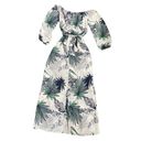 Sans Souci NWT Tropical Palm Print Off Shoulder Tie Maxi Dress 3/4 Sleeve L White F0100 Photo 3