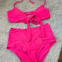 Aerie  Hot Pink Bikini Size Large Top is front bow tie Photo 1