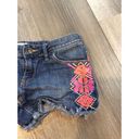 Roxy  Jean Shorts 25 Jr Women Blue Cutoff Raw Hem Embroidered Aztec Stretch Denim Photo 2