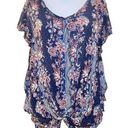 Live and let live Women's  blue floral flutter sleeve top Photo 0