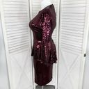 Oleg Cassini Vintage  Sequin Peplum Sheath Party Dress Maroon Red 10 Long Sleeve Photo 1