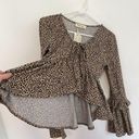 Peach Love California NEW NWT  Tan Brown Black Dotted Long Bell Sleeve Blouse S Photo 10