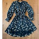 Joie  black floral long sleeve faux wrap ruffle smocked cuff dress Photo 8