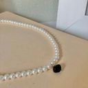 American Vintage Vintage “Suvi” Black Pendant Charm Pearl Necklace 17” Marquise Fishhook Gothic Photo 2