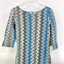 BB Dakota  Blue Brown Sheer Knit Half Sleeve Mini Dress Photo 7