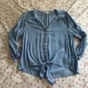 Beach Lunch Lounge Blue Striped Tie Front Flowy Blouse Size Medium Photo 0