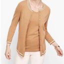 Talbots  Cardigan Button Up Sweater Charming Tipped Tan 3/4 Sleeve Photo 0