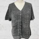 Kathie Lee Collection  | Velvet Textured Gray Button Down Short Sleeve V-Neck L Photo 0