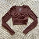 Klassy Network  Soft Modal and Spandex Blend Longsleeve Brown Wrap Crossover Top Photo 3