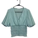 idem Ditto  Smocked Puff Sleeve Blouse Textured Size Large‎ Gauze Mint Photo 0