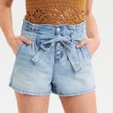 American Eagle  Button Fly Paper Bag High Waist Tie Denim Mom Shorts Size 10 Photo 0