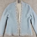 Sigrid Olsen  Womens Beaded Sweater M Blue Cream Embroidered Wool Cardigan Photo 7