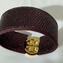 Tory Burch  Purple Snakeskin with gold Logo Statement Cuff Bracelet Photo 3