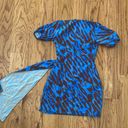 Pretty Little Thing Blue Leopard Print Wrap Drape Shift Dress. Size 2. NWT Photo 9