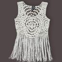 Full Tilt Ivory Knit Fringe Top, Women's Small Photo 1