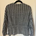 ZARA  Basic Plaid Tie Boxy Long Sleeve Black White Top Crew Neck sz M Photo 3