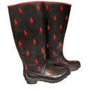 Polo Ralph Lauren Knee-High Rubber Wellies Rainboots Black Red Women, Size 6.5 Photo 4