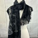 Gothic Black Sheer Velour Velvet Floral Fringe Scarf Photo 4