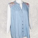 Style & Co  Macys Chambray Floral Embroidered Detail Sleeveless Button Up Top XL Photo 2