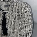 Generation Love  Womens Tweed Blazer Jacket White Plaid Open Fringe Cropped Shiny Photo 1