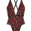 Victoria's Secret  Black Red Cherries Strawberries Monokini Low V-Neck Swimsuit Photo 2