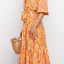 Petal and Pup  Orange Yellow Floral Flowy Bohemian Sunset Maxi Dress XS Photo 2