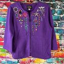 Bob Mackie  Wearable Art Zip Cardigan Sweater Size Medium Embroidered Horse Rhine Photo 0