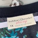 Brooks Bobbie  shirt ribbed trim semi sheer floral scoop neck‎ 1x blouse Photo 1