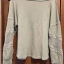 Buckle  Daytrip Medium Green Waffle Knit Lace Oversized V Neck Long Sleeve Top Photo 2