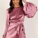 Petal and Pup  Opal Mauve Purple Satin Long Balloon Sleeve Wrap Mini Dress 10 Photo 3