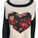 Wet Seal Vintage  Sweater Cream Black Colorblock Dark Floral Heart Print Boxy Photo 1