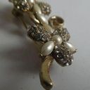 Monet  Vintage Flower Vine Plant Gold Tone Brooch Cluster Rhinestones Pearls Pin Photo 4