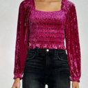 En Saison Magenta Crushed Velvet Smocked Balloon Sleeve Cropped Blouse Top 1X Pink Photo 0