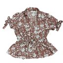 Sweet Rain  Floral Mauve Beige Tie Top Size XL Photo 0