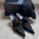 Gucci Black GG Canvas and Leather Horse-Bit Pointed Mules Women’s Size 8 Photo 10