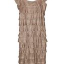 Max Studio  Ruffle Fringe Sleeveless Tiered Dress Gold Metallic XS Photo 0