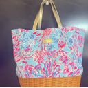 Lilly Pulitzer GWP Wicker Tote Bag Beach Bag Celestial Blue Seek And Sea New Photo 3