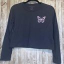 Grayson Threads Women's  Black Label Gray Butterfly Love Cropped T-Shirt Size XS Photo 0
