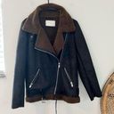 ZARA black faux leather aviator style jacket with brown Sherpa lining size small Photo 0